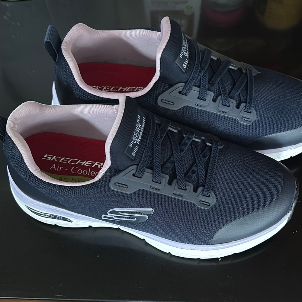 Skechers Navy and Pink Air-Cooled Sneakers, slip in style